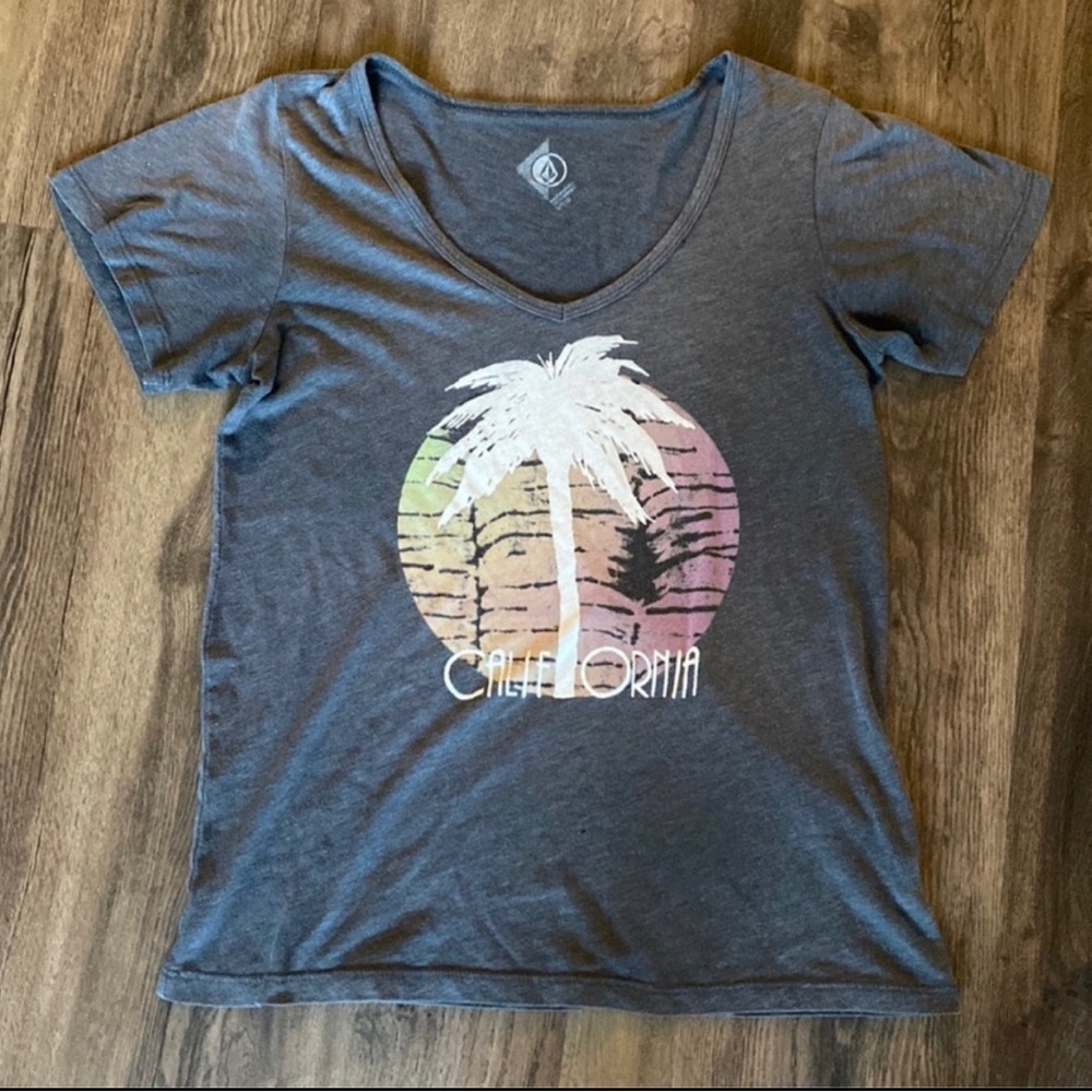 Volcom V Neck Palm Tree Graphic T Shirt